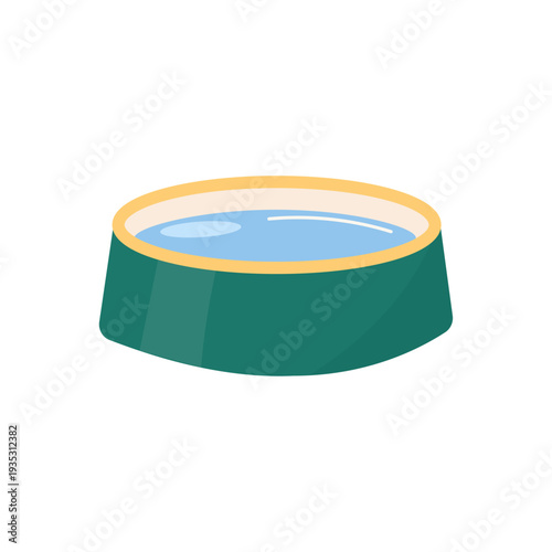 Pet water bowl, dog and cat drinking dish flat vector illustration.