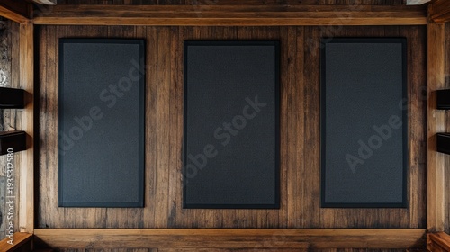 Wallpaper Mural An overhead view of a wooden surface featuring three textured panels on a rustic floor Torontodigital.ca