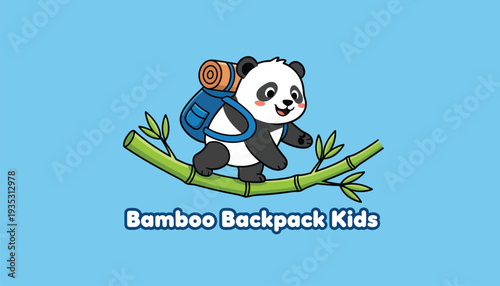 This playful cartoon illustration shows a panda journeying through nature vector illustration