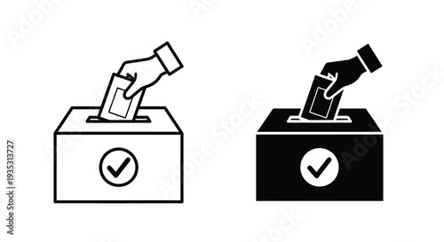 Vector illustration of hand casting vote into ballot box with checkmark icon