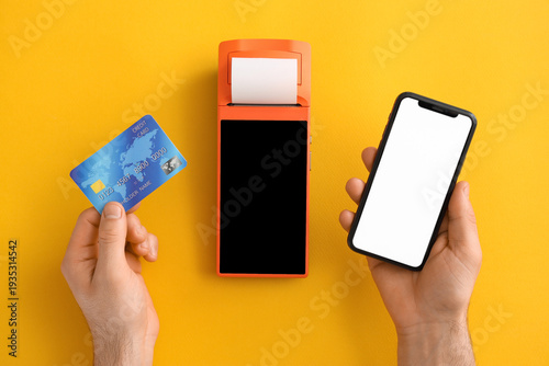 Male hands with credit card...
