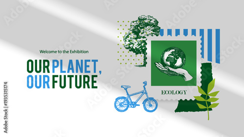 Hand drawn vintage eco-friendly collage. Ecology banner with doodle sketch elements. Vector isolated illustration