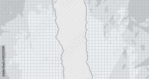 Crumpled grid paper sheets, textured background. Place for text. Vector illustration.