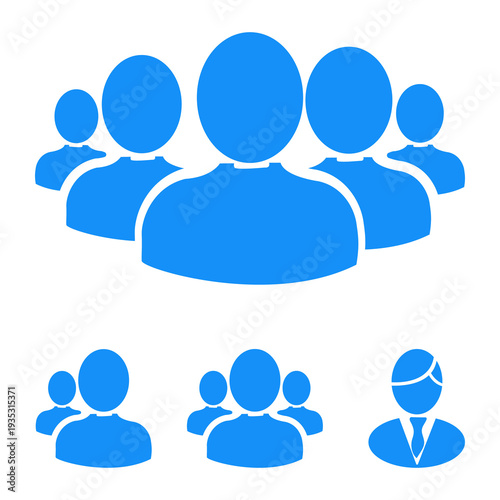 Blue Business Team and Leadership Icon Illustration Isolated on White Background