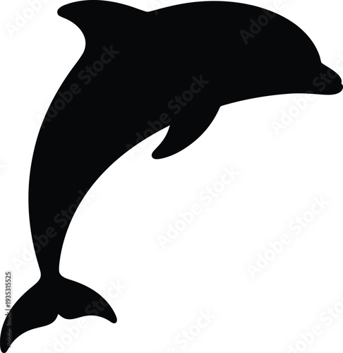 Black silhouette of a dolphin jumping out of the water in a playful motion