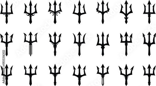 Black trident symbols on white background tridents pitchfork pitchforks devil fork