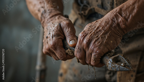 Close up of the weathered hands of an elderly man resting gently on his lap