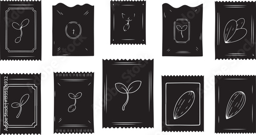 Collection of black and white condom wrappers isolated