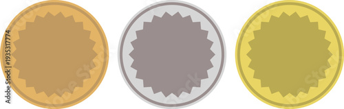 Award golden, silver and bronze blank stamp vector illustration