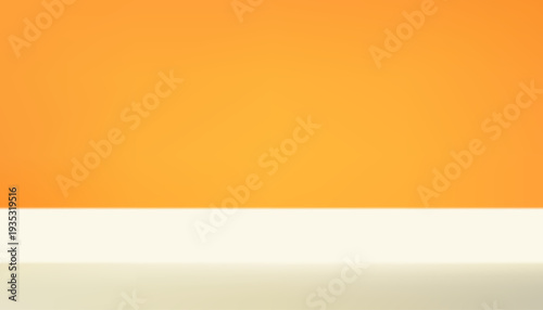 Orange and Cream background Space for selling products on the website. Orange Background Empty Room Studio with table. Business backdrop. Empty room with light effect. Vector illustration.