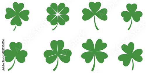 Clover leaf collection vector, green shamrock leaves in various shapes