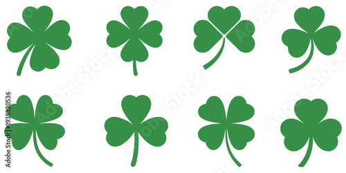 Clover leaf collection vector, green shamrock leaves in various shapes