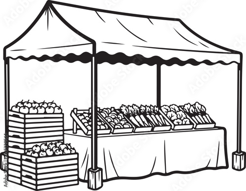 Outdoor Market Stall with Fresh Produce and Crates Displayed