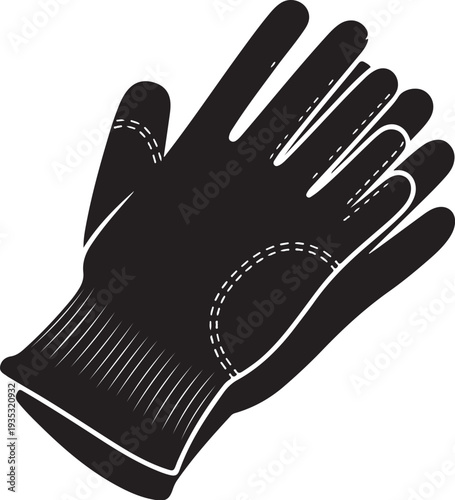 Black working glove with ribbed cuff and dotted details