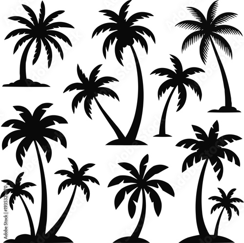 Summer Beach Palm Silhouettes Tropical Nature Travel Logo Elements