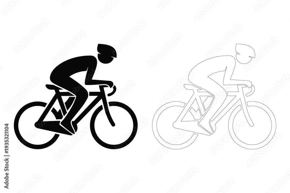 Fototapeta premium A black and white image of two cyclists riding bicycles
