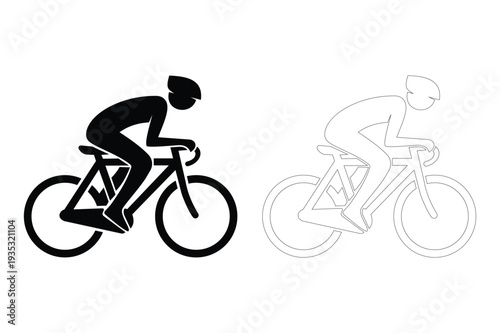 A black and white image of two cyclists riding bicycles