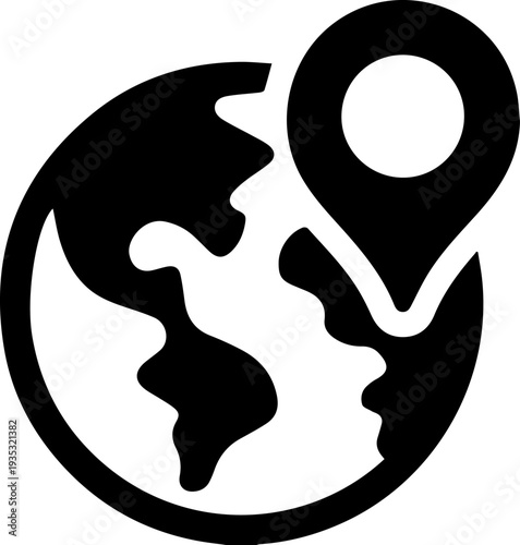 Global Location Pin Icon on Earth Globe Silhouette