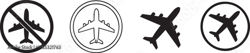 Four airplane in black on white background symbols