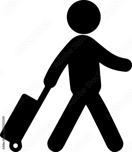 Traveler Silhouette Walking with Luggage Suitcase Icon