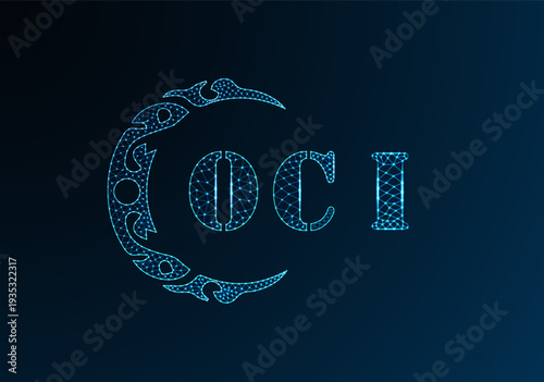Low poly letter logo OCI design. OCI letter logo low poly vector design on blue color gradient background. OCI logo low poly design