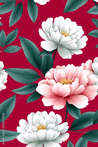 Peonies blooming creating a lush floral wallpaper design