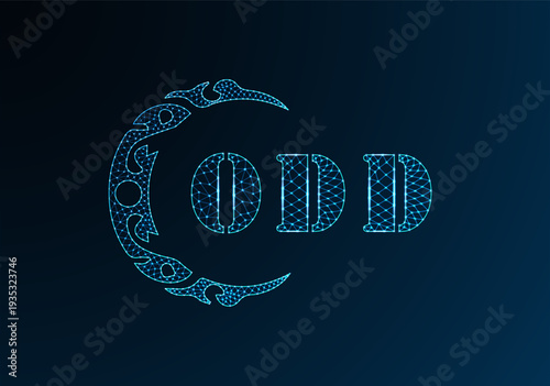 Low poly letter logo ODD design. ODD letter logo low poly vector design on blue color gradient background. ODD logo low poly design