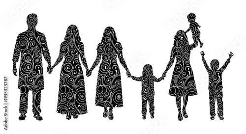 Family holding hands walking together in unity and support Vector, illustration