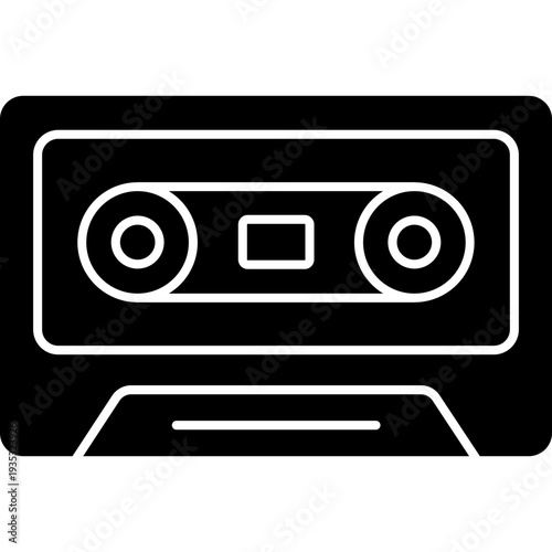 Cassette Icon – Glyph Vintage Audio Tape Symbol