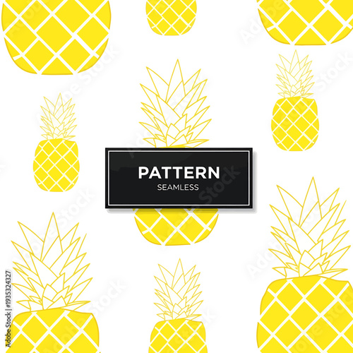 Yellow pineapple seamless pattern with black text box on white background