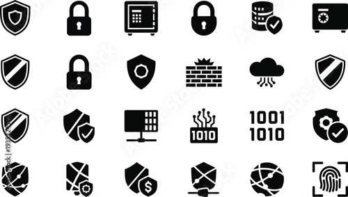 Black and white security icons set