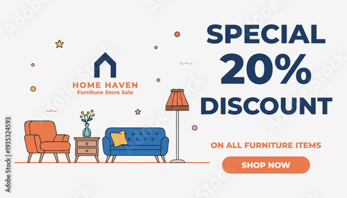 Special 20 Percent Discount Furniture Sale Banner with Modern Living Room Illustration