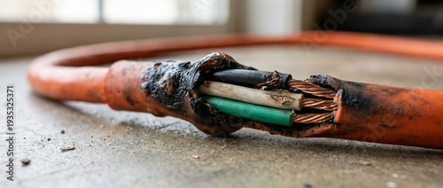 Melted Extension Cord Insulation Showing Internal Wiring