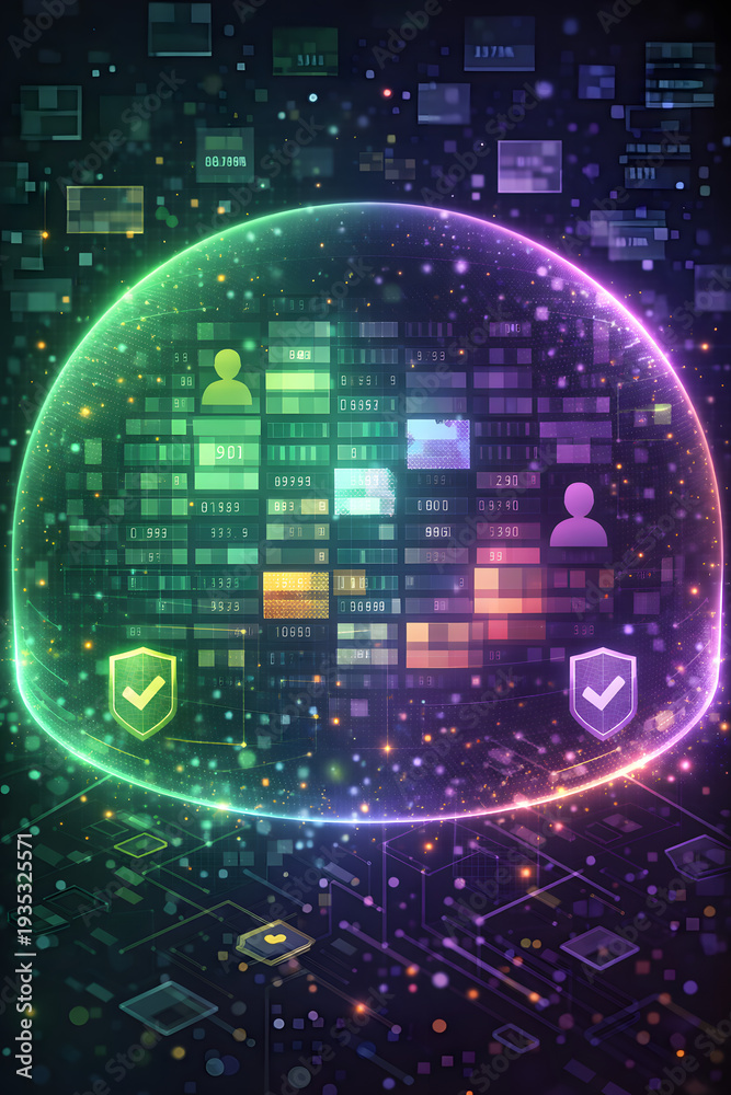 Fototapeta premium Data anonymization and privacy protection concept with masked dataset inside secure boundary