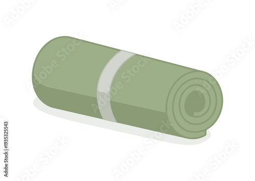 Rolled green yoga mat, without background