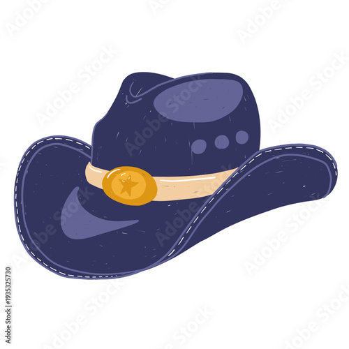 Cattleman style cowboy blue hat in childlike flat cartoon style