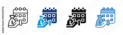 Payday Calendar icon set multiple style collection