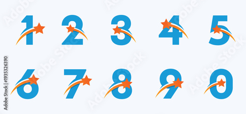 Numbers One to Nine Logo Set with Star Swoosh Style


