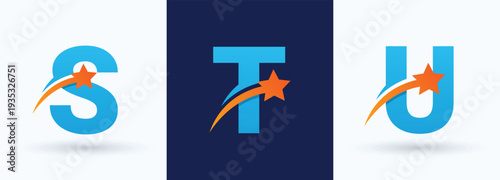 Letter S T U Logo Collection with Shooting Star

