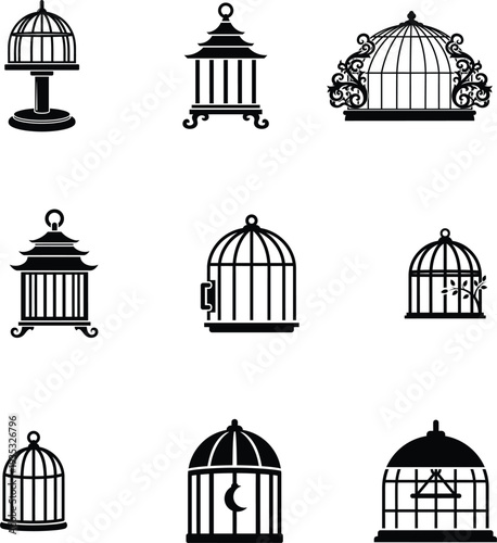 bird cages in various styles and designs are shown in black and white
