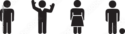 Four black silhouettes of people on white background