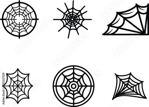 Black and white spider web icons on white background