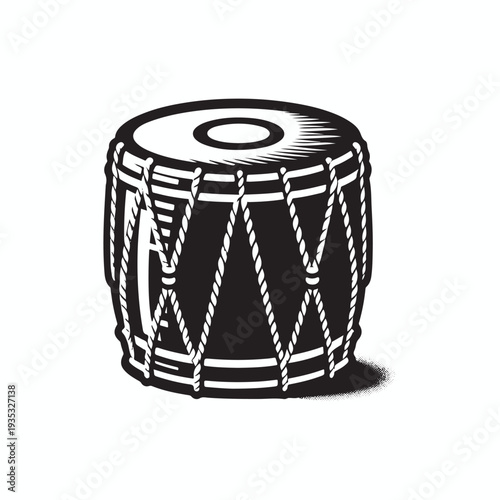 

A traditional wooden djembe percussion instrument crafted from skin and leather sits as a cultural art object ready to play a rhythmic ethnic beat