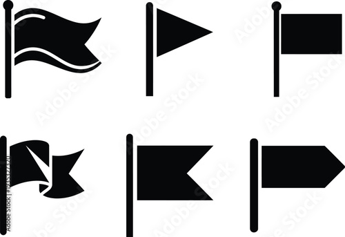 black flags on poles in different shapes and positions