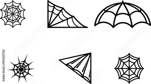 Black spider web graphics and illustrations set