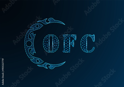 Low poly letter logo OFC design. OFC letter logo low poly vector design on blue color gradient background. OFC logo low poly design