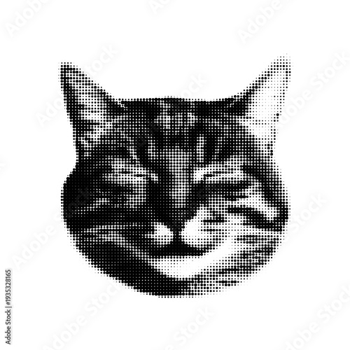 Halftone cat head illustration isolated on Transparent Background
