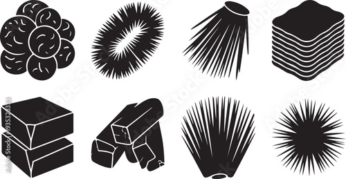 Collection of abstract geometric and spiky shapes illustration set isolated