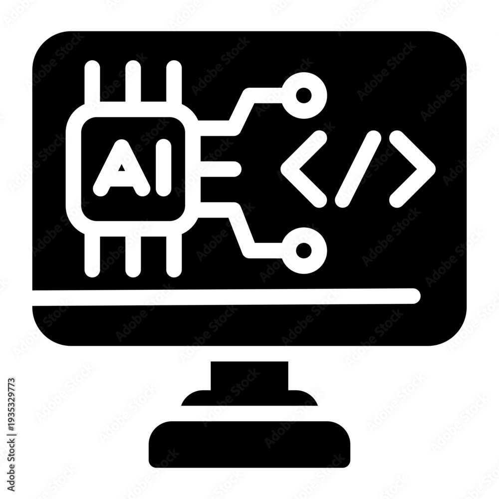 Fototapeta premium AI Code Generator and Intelligent Programming Assistant Line Icon