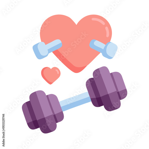 Balanced physical activity as part of a realistic daily wellness routine at home, a pair of dumbbells combined with a heart icon representing gentle exercise See Less